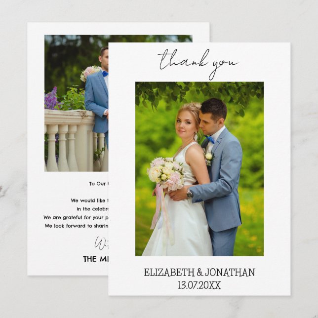Simple Script Wedding Photo Thank You Card (Front/Back)