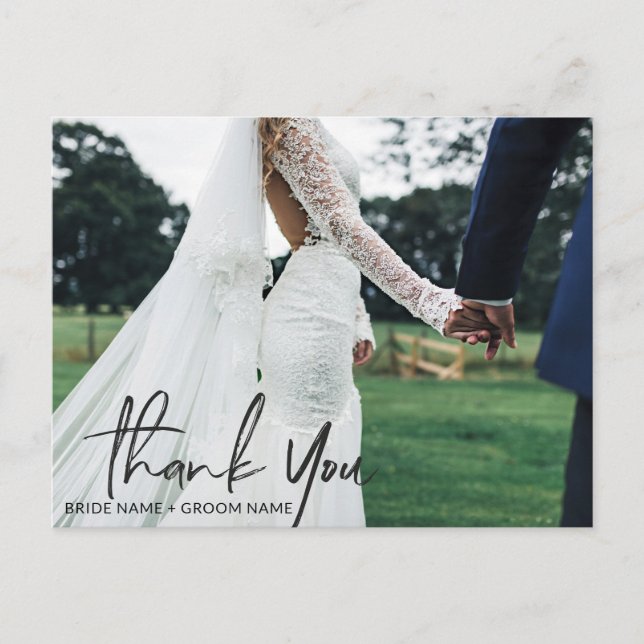 Simple Script Wedding Photo Thank You Postcard (Front)