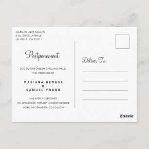 Simple Script Wedding Postponement Announcement Postcard