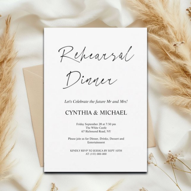 Simple Script Wedding Rehearsal Dinner  Invitation (Creator Uploaded)