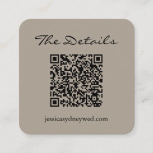Simple Script Wedding RSVP Details QR Code Taupe Enclosure Card