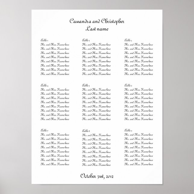 Simple script wedding table seating elegant poster (Front)