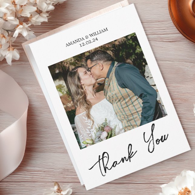 Simple Script Wedding Thank You Card (Modern Wedding Photo Thank You Card)
