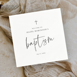 Simple Script White Baptism Napkin