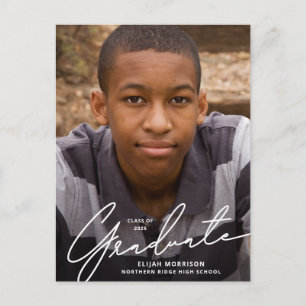 Simple Script White Overlay Photo Graduation Postcard