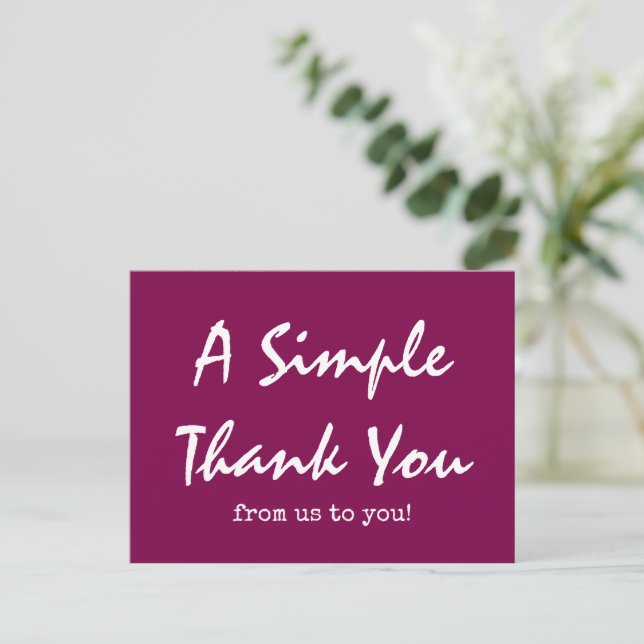 Simple Script Wine Coloured Business Thank You Postcard (Standing Front)