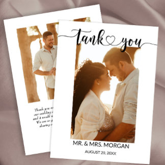 Simple Script with Heart and Photo | Wedding Thank You Card