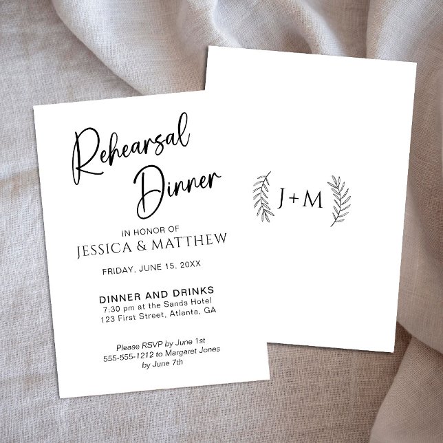 Simple Scripty Black and White Rehearsal Dinner  Invitation (Creator Uploaded)