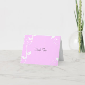 Simple Scrolling White & Pink VineThank You Card