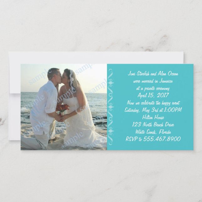 Simple Sea Blue Wedding Announcement (Front)