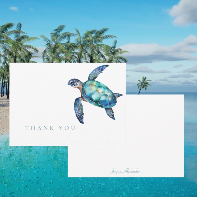 Simple Sea Turtle Turquoise Thank You  Card (Creator Uploaded)