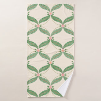 Simple seamless pattern. Grid of leaves and flower Bath Towel