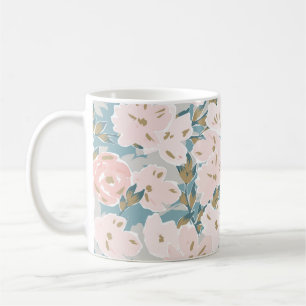 Simple seamless pattern of hand drawn gouache flow coffee mug