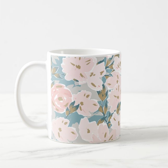 Simple seamless pattern of hand drawn gouache flow coffee mug (Left)