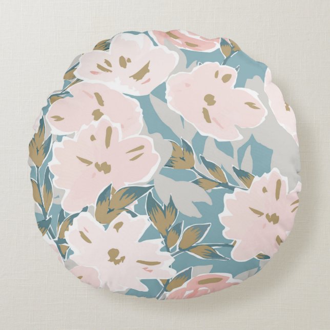 Simple seamless pattern of hand drawn gouache flow round cushion (Front)