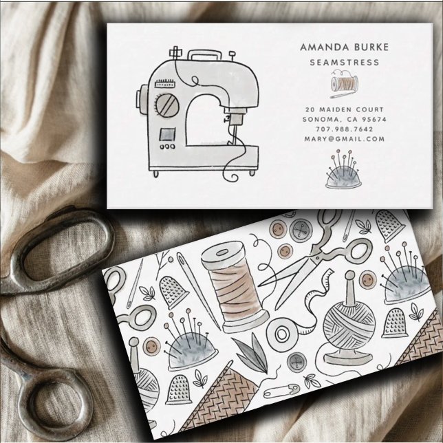 Simple Seamstress Watercolor  Business Card (Creator Uploaded)