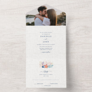 Simple Seashell Beach Photo Wedding All In One Invitation