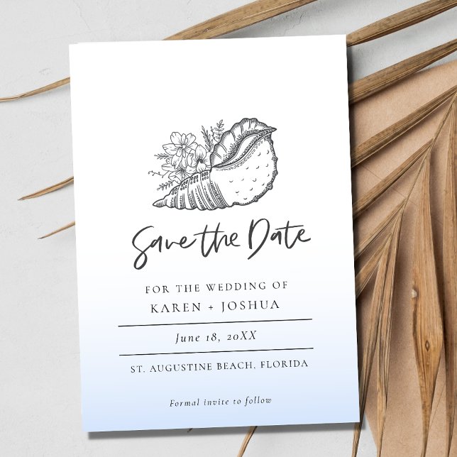 Simple Seashell Beach Wedding Save the Date (Simple Seashell Beach Wedding Save the Date)