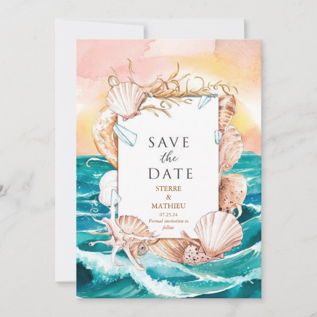 Simple Seashells Beach Wedding Save The Date (Front)