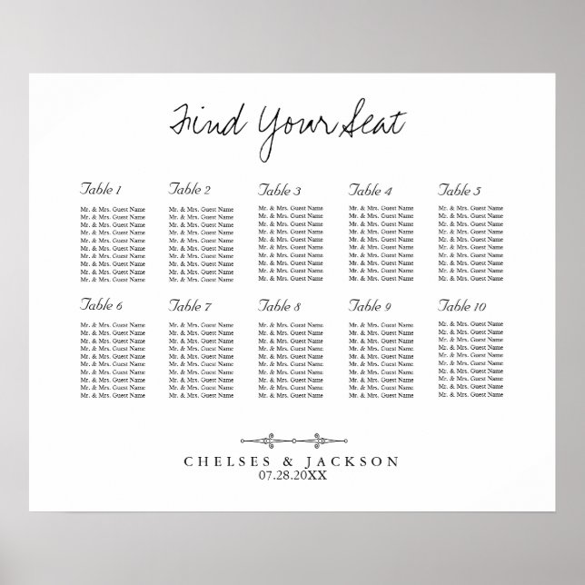 Simple Seating 10 Table Chart (Front)