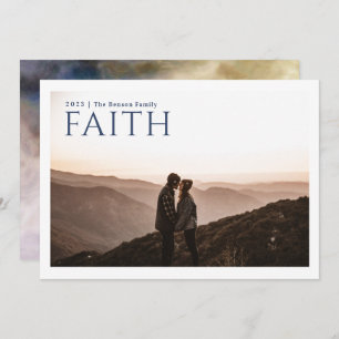 Simple Serif FAITH Blue Watercolor Back Holiday Card