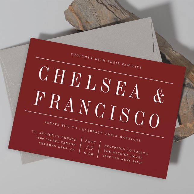 Simple Serif Modern Typography Burgundy Wedding Invitation (Creator Uploaded)