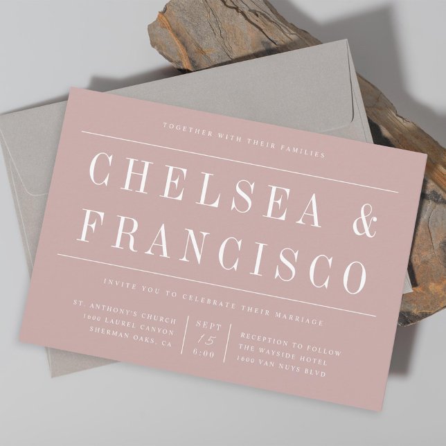 Simple Serif Modern Typography Dusty Rose Wedding Invitation (Creator Uploaded)