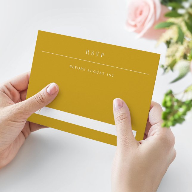 Simple Serif Modern Typography Wedding Yellow Gold RSVP Card (Creator Uploaded)