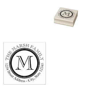 Simple Serif Monogram Name and Return Address Rubber Stamp