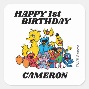 Simple Sesame Street Pals 1st Birthday Square Sticker