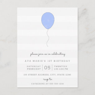 Simple Shabby Chic Grey and Blue Balloon Birthday Postcard