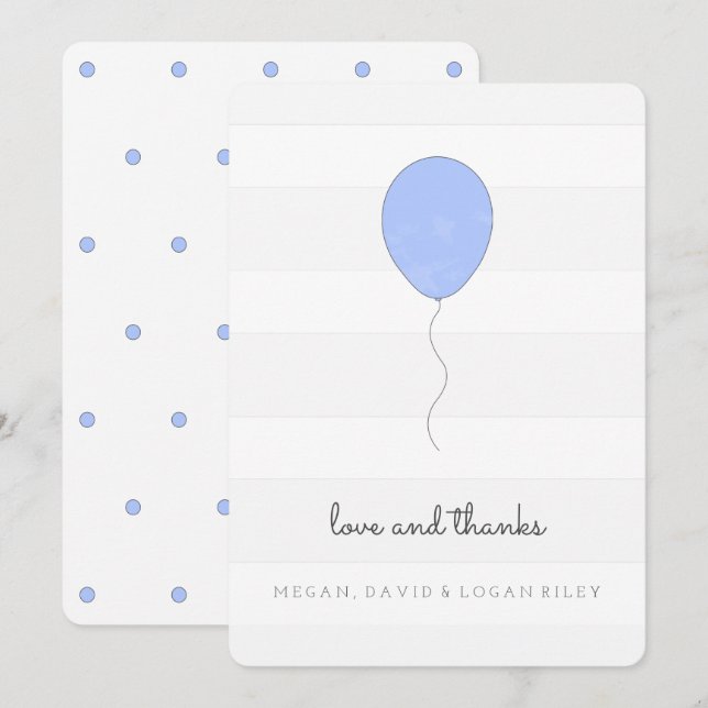 Simple Shabby Chic Grey and Blue Balloon Birthday Thank You Card (Front/Back)