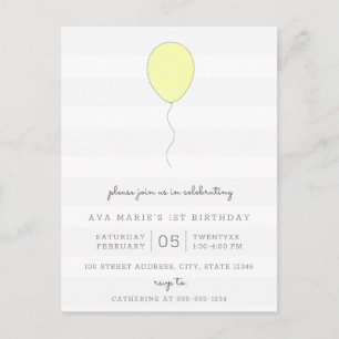 Simple Shabby Chic Grey & Yellow Balloon Birthday Postcard