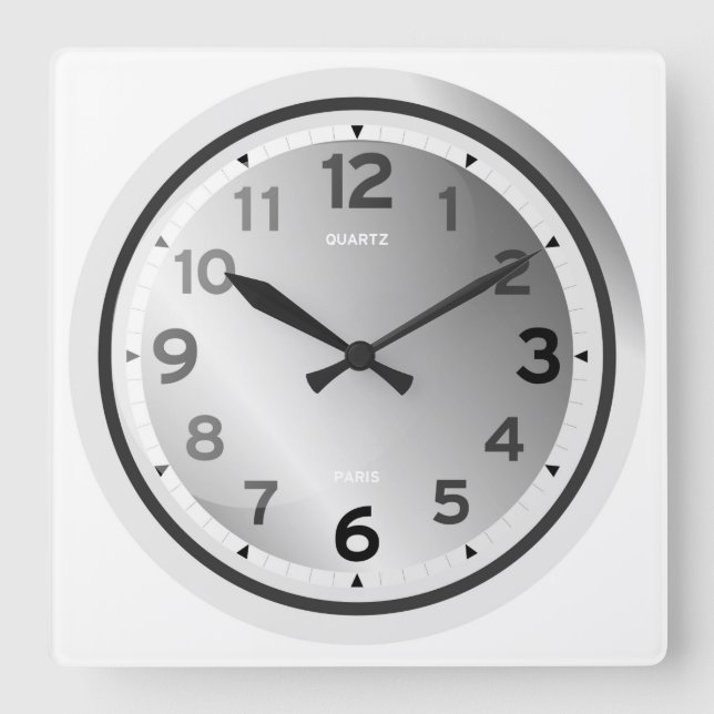 Simple Shaded Face Standard Number Square Wall Clock (Front)