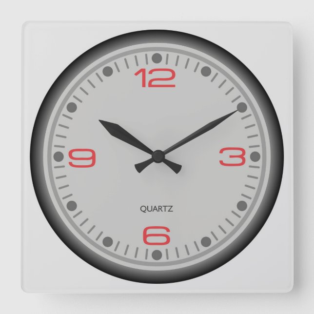 Simple Shaded Framed Red Digit Square Wall Clock (Front)