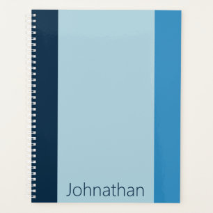 Simple Shades of Blue Vertical Stripes Name Planner