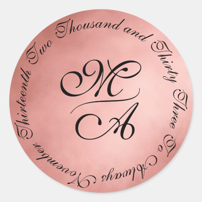 Simple Shades of Blush Monogram Wedding Date Classic Round Sticker (Front)