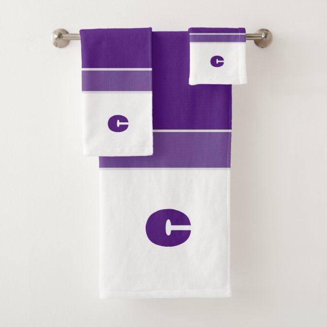 Simple Shades of Purple Monogram Bath Towel Set (Insitu)