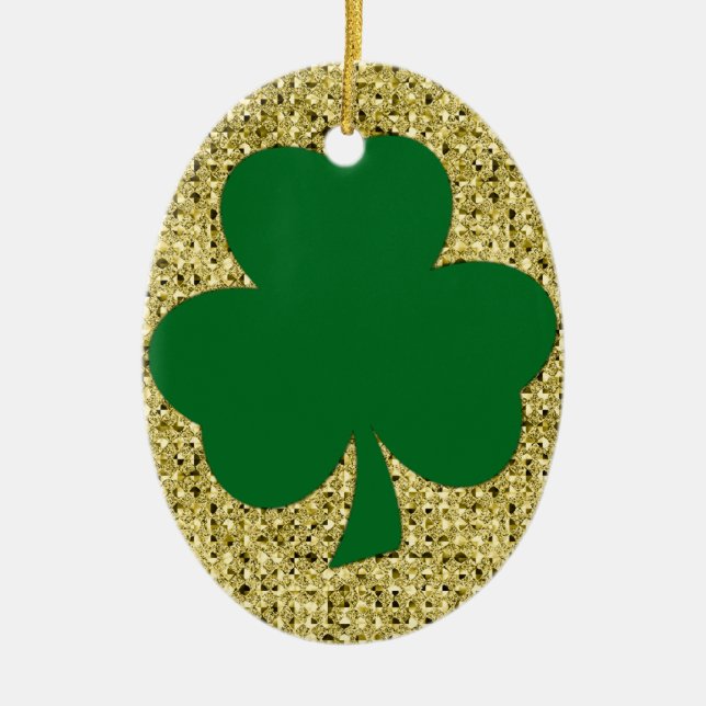 Simple Shamrock Ceramic Ornament with Gold (Front)