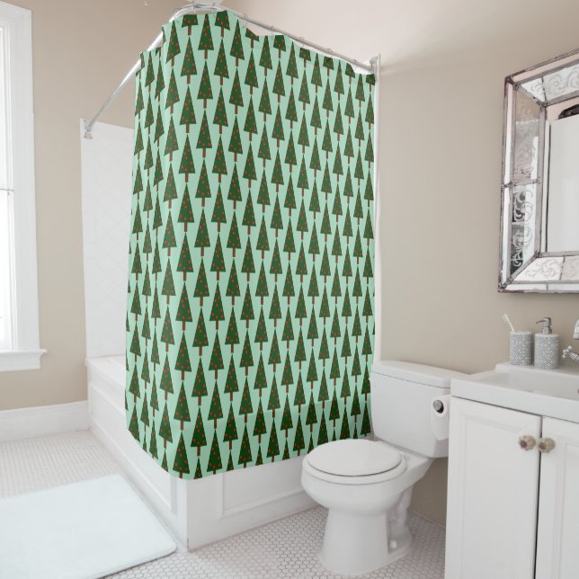 Simple Shapes Christmas Tree All-Over Pattern Shower Curtain (In Situ)