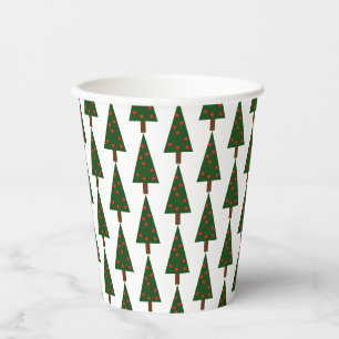 Simple Shapes Christmas Trees on White Paper Cups