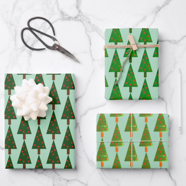 Simple Shapes Christmas Trees Wrapping Paper Sheet (Front)
