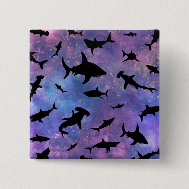 Simple shark fish jaws whale ocean galaxy pattern 15 cm square badge (Front)
