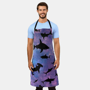 Simple shark fish jaws whale ocean galaxy pattern apron