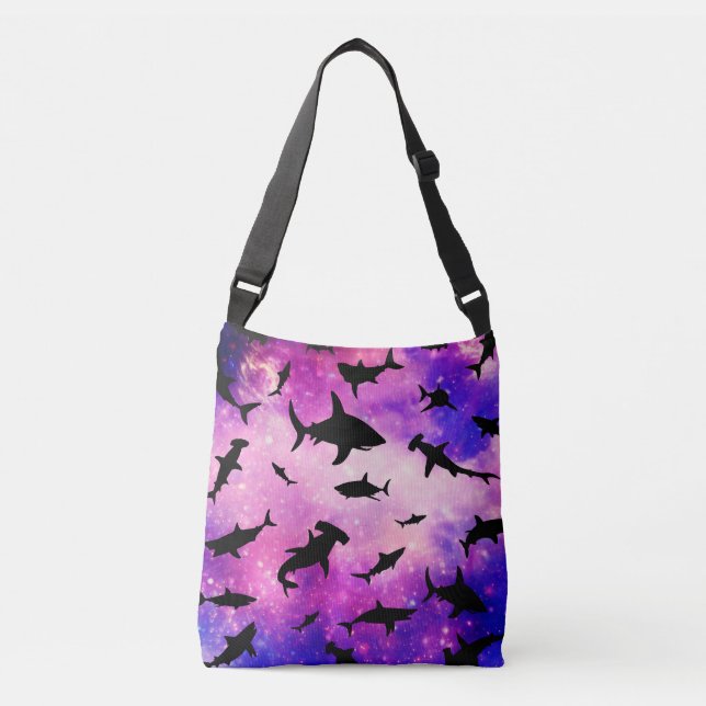 Simple shark fish jaws whale ocean galaxy pattern crossbody bag (Front)