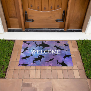 Simple shark fish jaws whale ocean galaxy pattern doormat