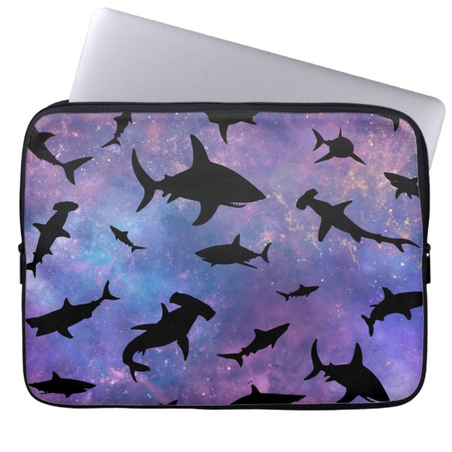Simple shark fish jaws whale ocean galaxy pattern laptop sleeve (Front)