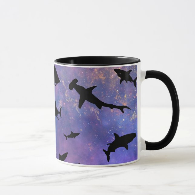 Simple shark fish jaws whale ocean galaxy pattern mug (Right)