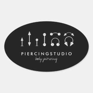 Simple Sharp Piercing Tattoo Studio Black Oval Sticker