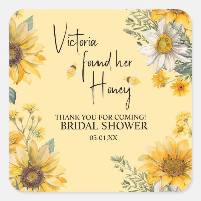 Simple She’s Found Her Honey Bee Bridal Shower Square Sticker (Front)